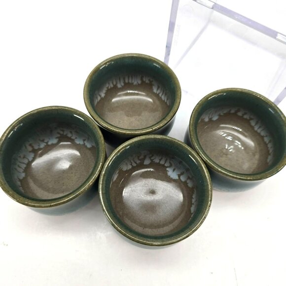 4 Drip Glazed Tea Cups Blue and Brown Set Of 4 Handmade Ceramic je193 - Picture 8 of 9